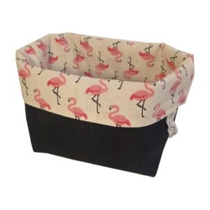 Panier de rangement pour lingettes lavables réalisé dans le joli tissu Flamingo