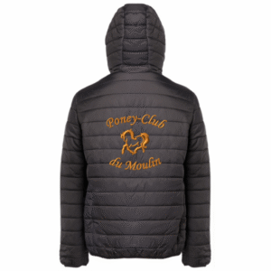 Doudoune avec capuche brodée du logo du poney-club du moulin